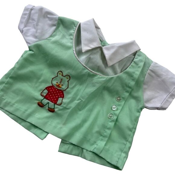 Darling Vintage MCM 50s 60s Handmade Teddy Embroidered Twofer Collared Shirt - Picture 1 of 8